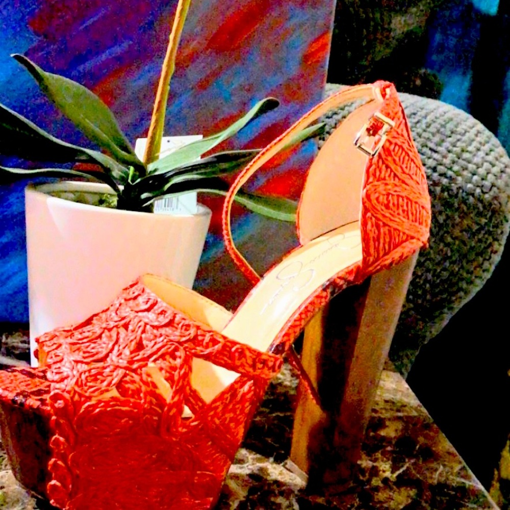Jessica Simpson platform snake skin sandals